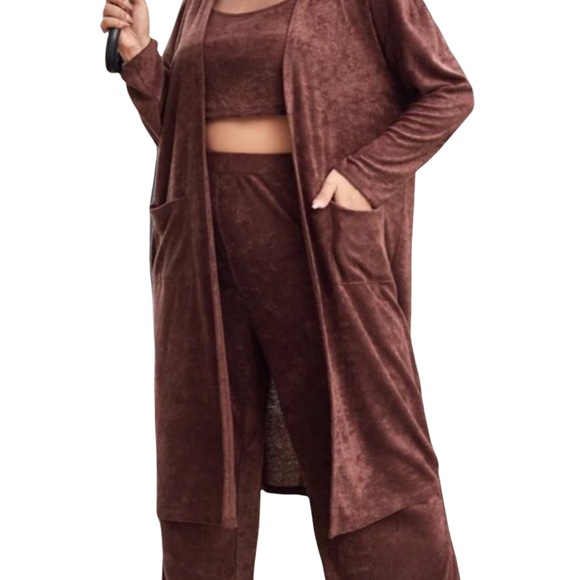 Plus Dual Pocket Drop Shoulder Open Front Flannel Coat - Picture 7 of 7